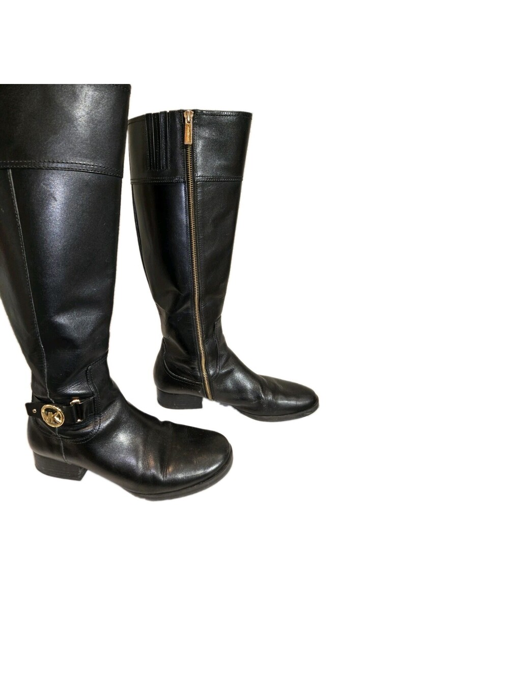 michael kors Harland leather riding boots women Sz 9 Gold Zip Logo